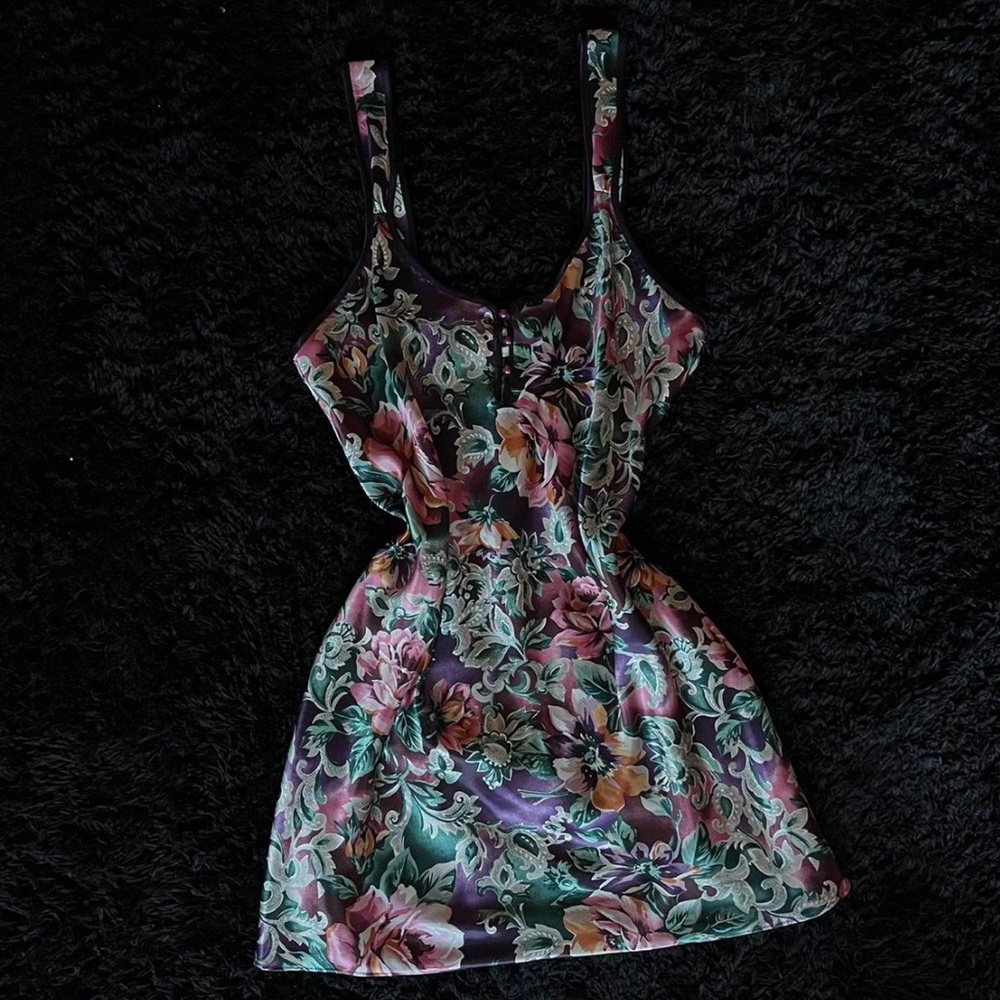 Vintage 90s Expressions Deep Purple Floral Slip Dress